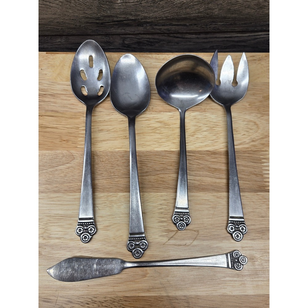 National Stainless Floral Queen 5 Piece Serving Set Korea Slotted Spoon Ladle